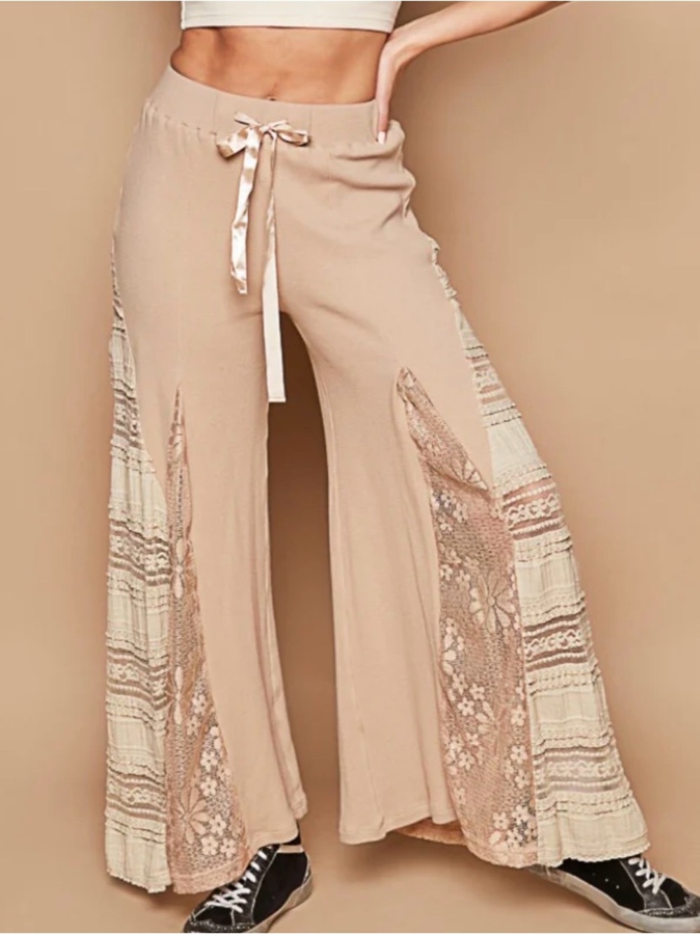 POL Mykonos Lace Paneled Wide Leg Pants - Size L